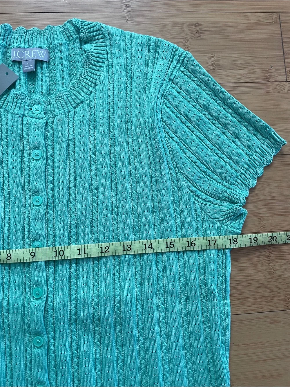 J. Crew Jackie Pointelle Cardigan Large Matcha Macaron Green Short Sleeve